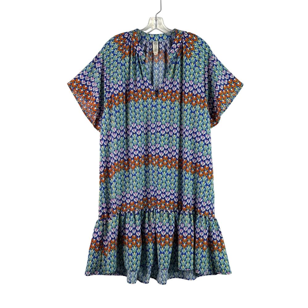 Uncle Frank Short Sleeve Drop Waist Flounce Hem Dress Multi Large Boho Chic